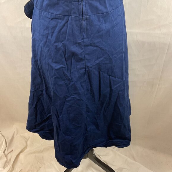 Lindy Bop Fit & Flare Dress US L Navy Blue Black Trim Pleated Sleeveless Bow - Picture 12 of 13